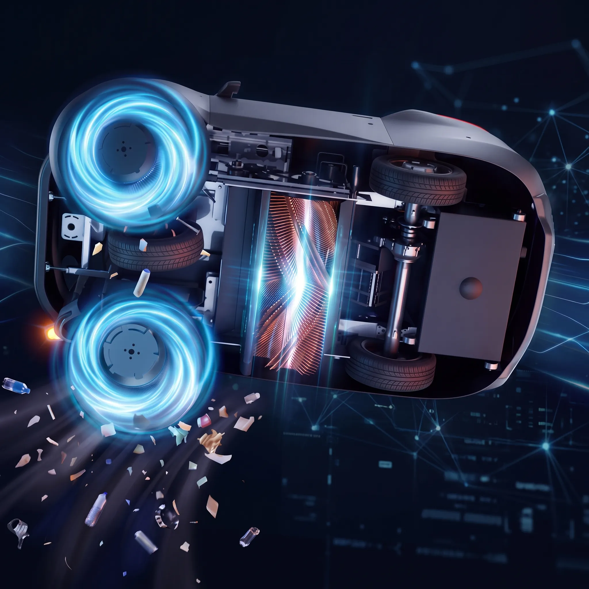 Self-developed control chassis and dual spinning brushes